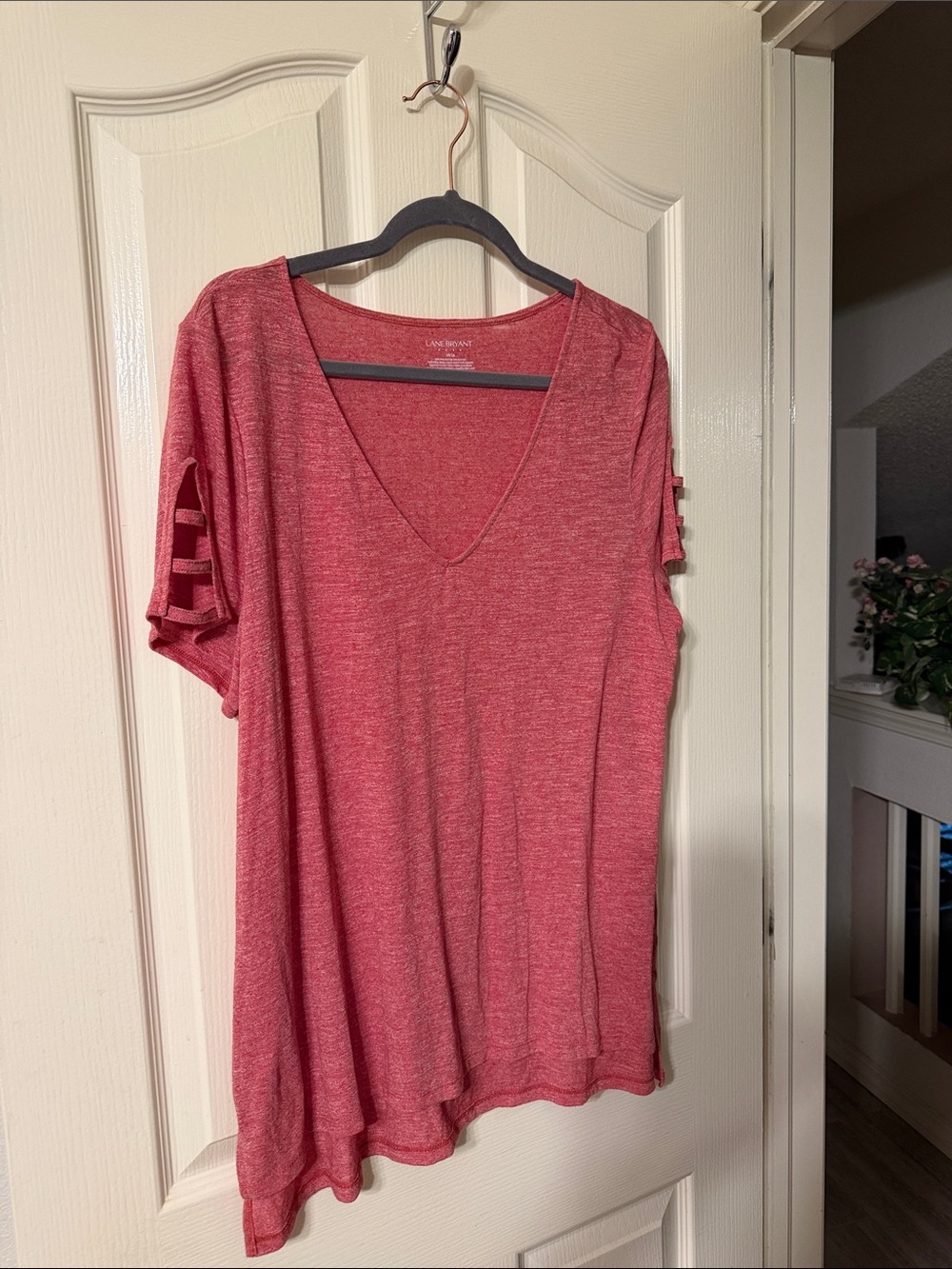 Lane Bryant Pink V-Neck Short Sleeve Top